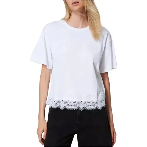 Cropped Spitzen T-Shirt , Damen, Größe: XS - Twinset - Modalova