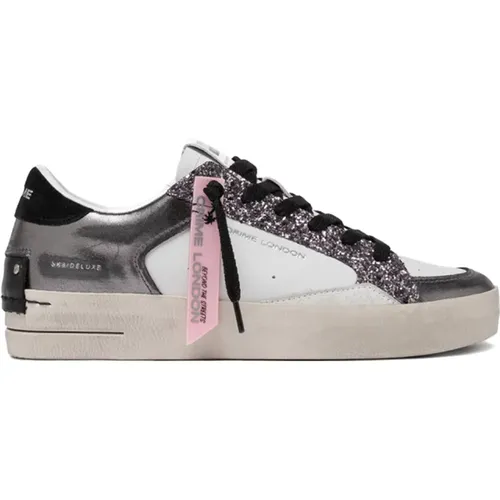 Silver Glitter Sneakers Stylish Italian Crafted , female, Sizes: 3 UK, 4 UK - Crime London - Modalova