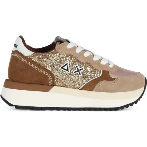 Glitzer Leder Sneakers , Damen, Größe: 37 EU - Sun68 - Modalova