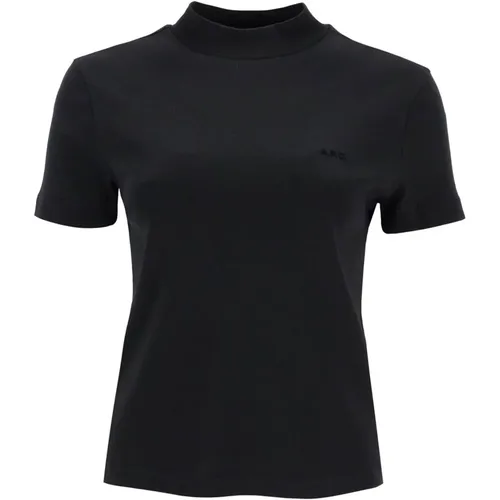 Flocked Logo Turtleneck Cotton T-Shirt , Damen, Größe: L - A.p.c. - Modalova