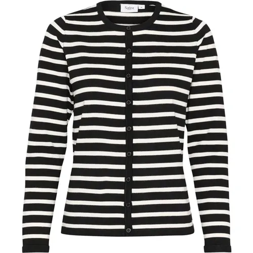 Gestreifter Cardigan Schwarz Mila Stripe , Damen, Größe: XL - Saint Tropez - Modalova