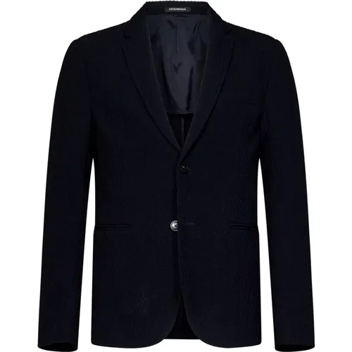 Blaue Wollblazer und Hose,Blaue Stretchjacke Einreiher - Emporio Armani - Modalova