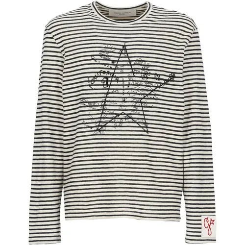 Striped Multicolor T-shirt with Logo Detail , male, Sizes: L - Golden Goose - Modalova