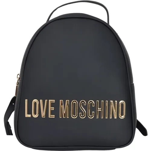 Minimalistischer Schwarzer Rucksack mit Metall-Logo , Damen, Größe: ONE Size - Love Moschino - Modalova