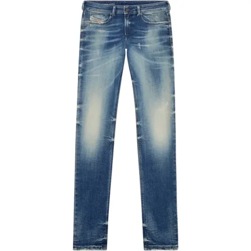 Blaue Skinny Jeans mit Ausgebleichtem Effekt , Herren, Größe: W34 - Diesel - Modalova