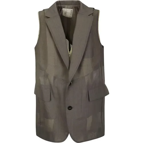 Glencheck Vest with Square Textures , female, Sizes: L - Sacai - Modalova