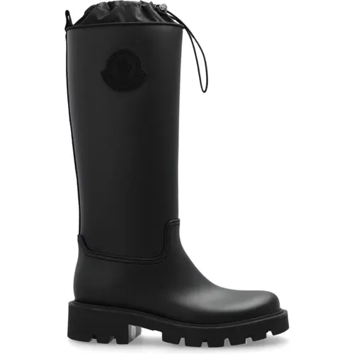 Schwarze kniehohe Stiefel mit geprägtem Logo , Damen, Größe: 40 EU - Moncler - Modalova