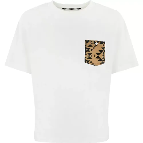 Mens Cotton T-Shirt with Patterned Pocket , male, Sizes: S, L - Daniele Alessandrini - Modalova