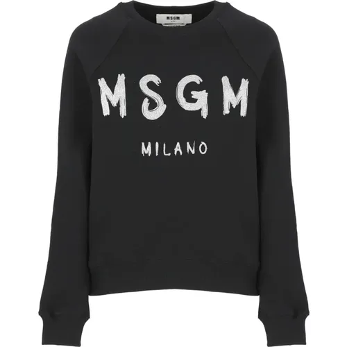 Cotton Sweatshirt with Glitter Logo , female, Sizes: L, S, M, XS - Msgm - Modalova