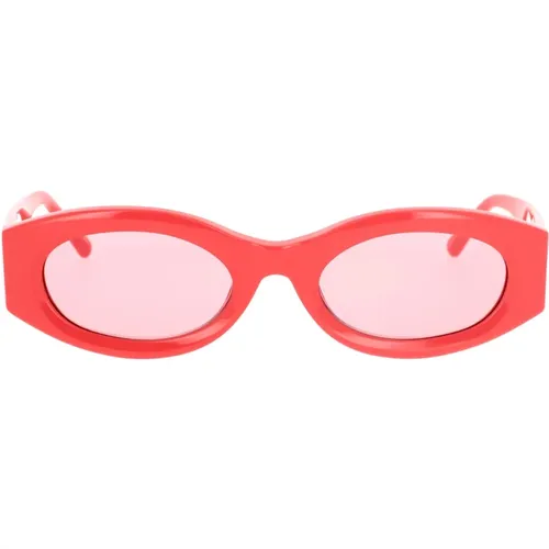 Linda Farrow Oval Sunglasses in Coral Acetate with Lenses , female, Sizes: 54 MM - The Attico - Modalova