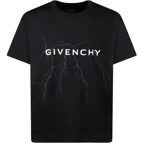 Schwarzes Reflektierendes Blitzmuster T-Shirt,Logo Baumwoll T-Shirt - Givenchy - Modalova