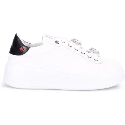 Weiße Ledersneakers mit laminiertem Detail , Damen, Größe: 38 EU - Gio+ - Modalova