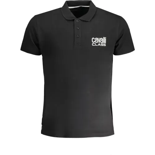 Schwarzes Baumwoll-Poloshirt mit Kurzen Ärmeln und Knöpfen , Herren, Größe: L - Cavalli Class - Modalova