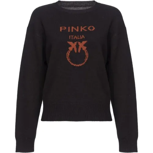 Wool Knit Sweater Intarsia Logo , female, Sizes: S, M - pinko - Modalova