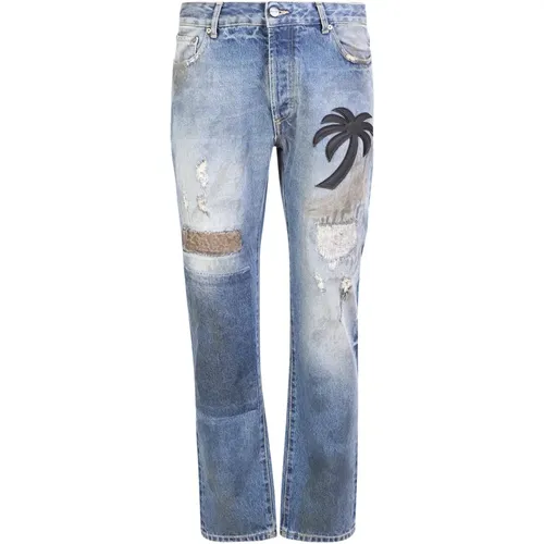 Besondere Palm Tree Patchwork Jeans , Herren, Größe: W31 - Palm Angels - Modalova