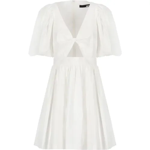 Weiße Baumwoll V-Ausschnitt Kleid mit Schleife - Rotate Birger Christensen - Modalova
