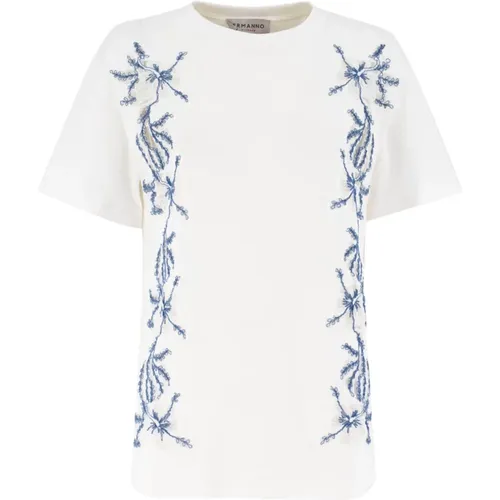 Blumenbesticktes T-Shirt für Frauen , Damen, Größe: S - Ermanno Scervino - Modalova