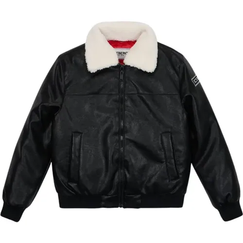 Schwarze Eco-Leder-Aviator-Stil-Jacke mit Logo - Iceberg - Modalova