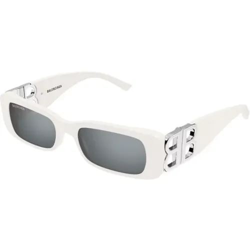 Weiße Rahmen Silberne Linse Sonnenbrille , unisex, Größe: 51 MM - Balenciaga - Modalova