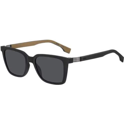 Schwarze Beige Rahmen Graue Gläser Sonnenbrille , unisex, Größe: 53 MM - Hugo Boss - Modalova