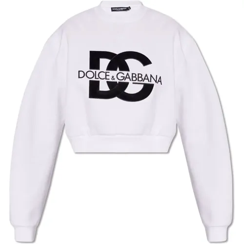 Cropped sweatshirt with logo , female, Sizes: S - Dolce & Gabbana - Modalova