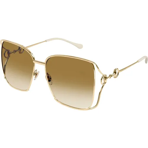 Gold/Light Brown Shaded Sunglasses , female, Sizes: 61 MM - Gucci - Modalova