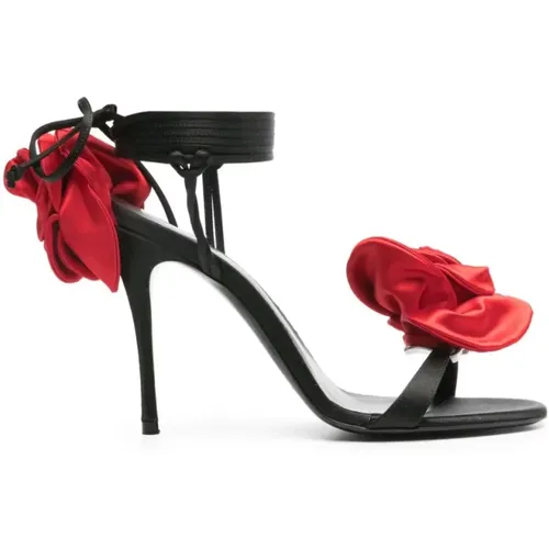 Satin Red Flower High Heels , female, Sizes: 3 UK, 5 UK - Magda Butrym - Modalova