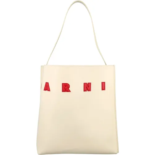 Ivory Red Medium Museum Tote Bag , female, Sizes: ONE SIZE - Marni - Modalova