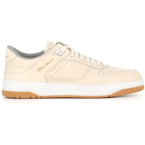 Leather Sneakers with Perforated Details , male, Sizes: 8 UK, 7 1/2 UK - Santoni - Modalova