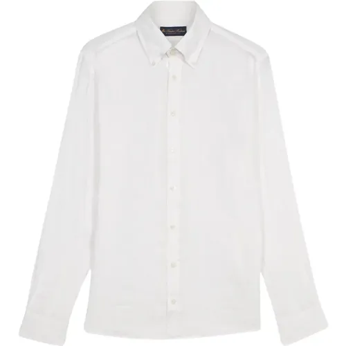 Weiße Leinenknopfleiste Freizeithemd , Herren, Größe: S - Brooks Brothers - Modalova