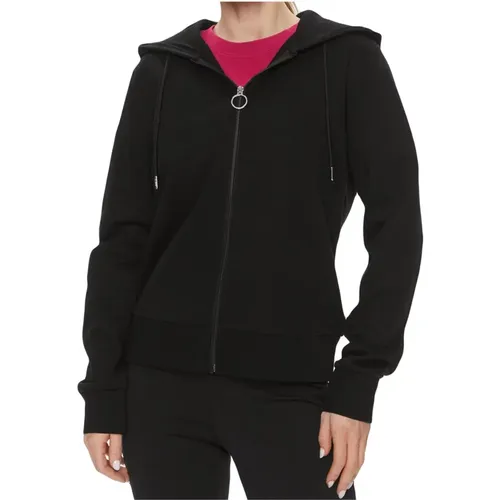 Schwarzer Hoodie mit durchgehendem Reißverschluss , Damen, Größe: L - Guess - Modalova