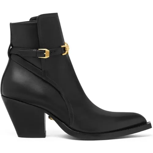 Leather Cuban Heel Boots , female, Sizes: 6 UK, 4 UK, 5 UK, 4 1/2 UK, 3 UK - Versace - Modalova