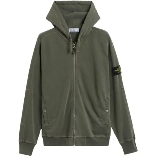 Classic Zip Hoodie with Washed Look , male, Sizes: M - Stone Island - Modalova