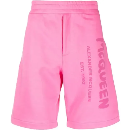 Rosa Logo-Print Baumwollshorts , Herren, Größe: M - alexander mcqueen - Modalova