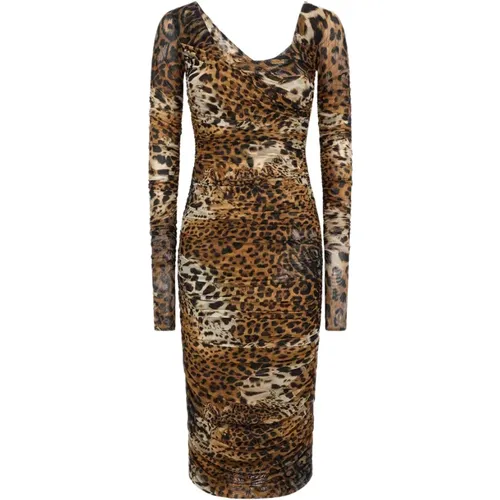 Stretch Leopard Print Dress , female, Sizes: 2XL - Roberto Cavalli - Modalova