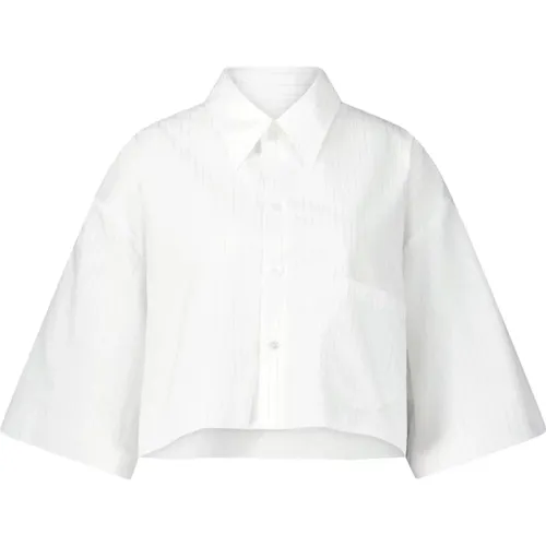 Cropped Cotton Shirt with Modern Details , female, Sizes: 3XS - Maison Margiela - Modalova