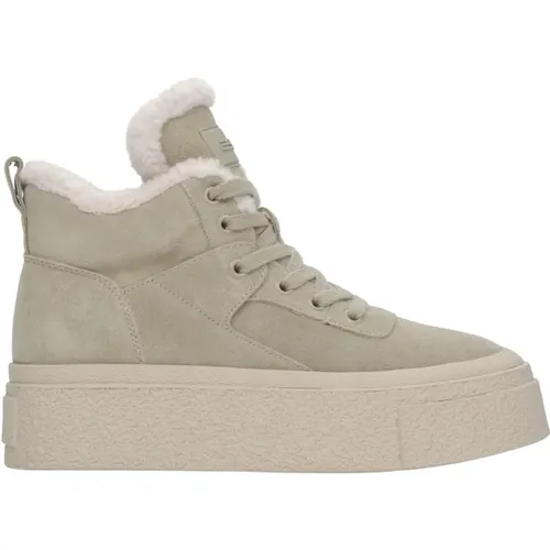 Khaki Wollgefütterte High-Top-Sneaker mit Velours für den Winter ES8 Er00115865 , Damen, Größe: 36 EU - Estro - Modalova