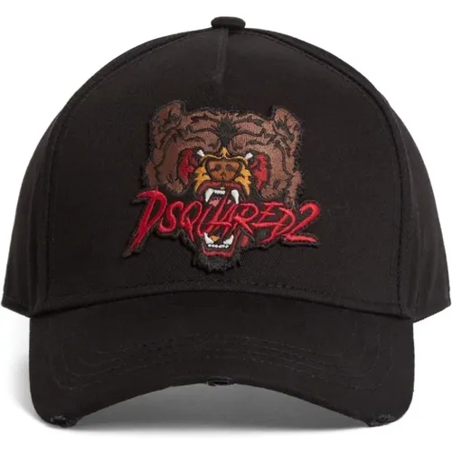 Horror Baseball Cap Distressed Embroidered , male, Sizes: ONE SIZE - Dsquared2 - Modalova