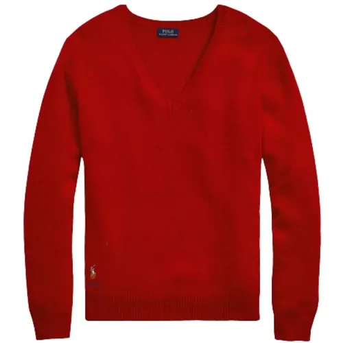 Roter V-Ausschnitt Pullover mit Cashmere-Mix , Damen, Größe: S - Polo Ralph Lauren - Modalova