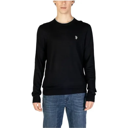 Schwarzer Viskose-Strickpullover , Herren, Größe: M - U.S. Polo Assn. - Modalova