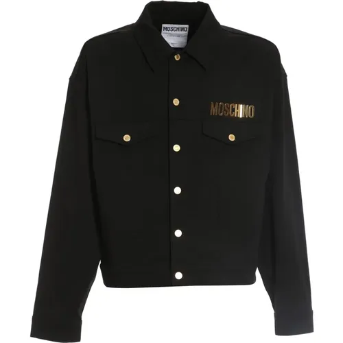 Denim Jacket with Gold Logo , male, Sizes: M - Moschino - Modalova