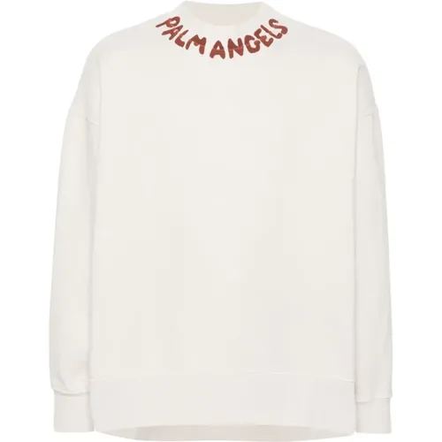 Hoodie with Cream White Texture and Logo Print , male, Sizes: XL, L - Palm Angels - Modalova