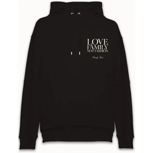 Schwarzer Baumwollhoodie mit geripptem Abschluss , Herren, Größe: M - FAMILY FIRST - Modalova