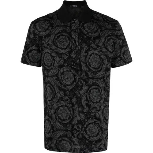 Barock Jacquard Baumwolle Polo Schwarz - Versace - Modalova