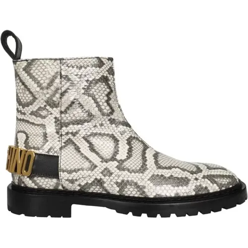 Lederknöchelstiefel mit Krokodil-Print - Moschino - Modalova