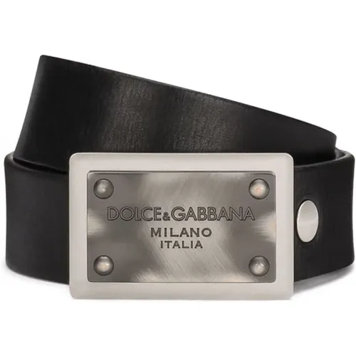 Leather Belt With Logo Buckle , male, Sizes: 105 CM, 90 CM - Dolce & Gabbana - Modalova