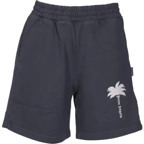 Grey Logo Bermuda Shorts Elasticated Waist , male, Sizes: S, M - Palm Angels - Modalova