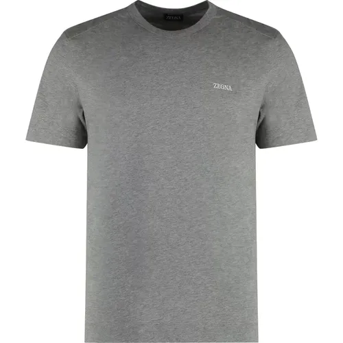 Baumwoll Logo T-Shirt mit Geripptem Kragen - Ermenegildo Zegna - Modalova