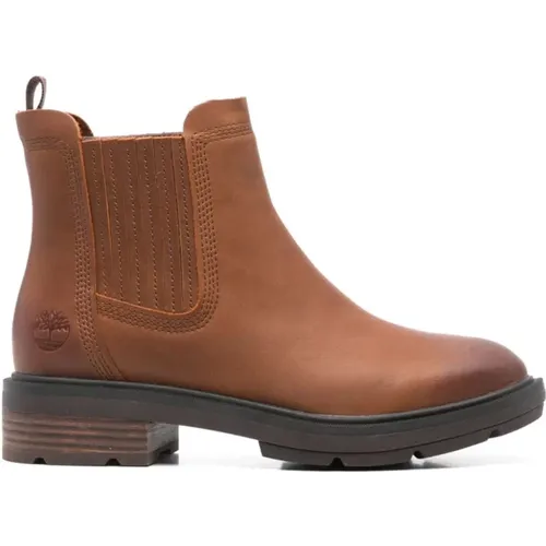 Braune Leder-Stiefeletten , Damen, Größe: 36 1/2 EU - Timberland - Modalova