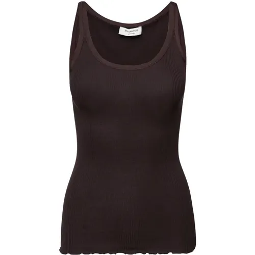 Feminine Silk Trim Top Dark Espresso , female, Sizes: S, L, M, XL - Rosemunde - Modalova